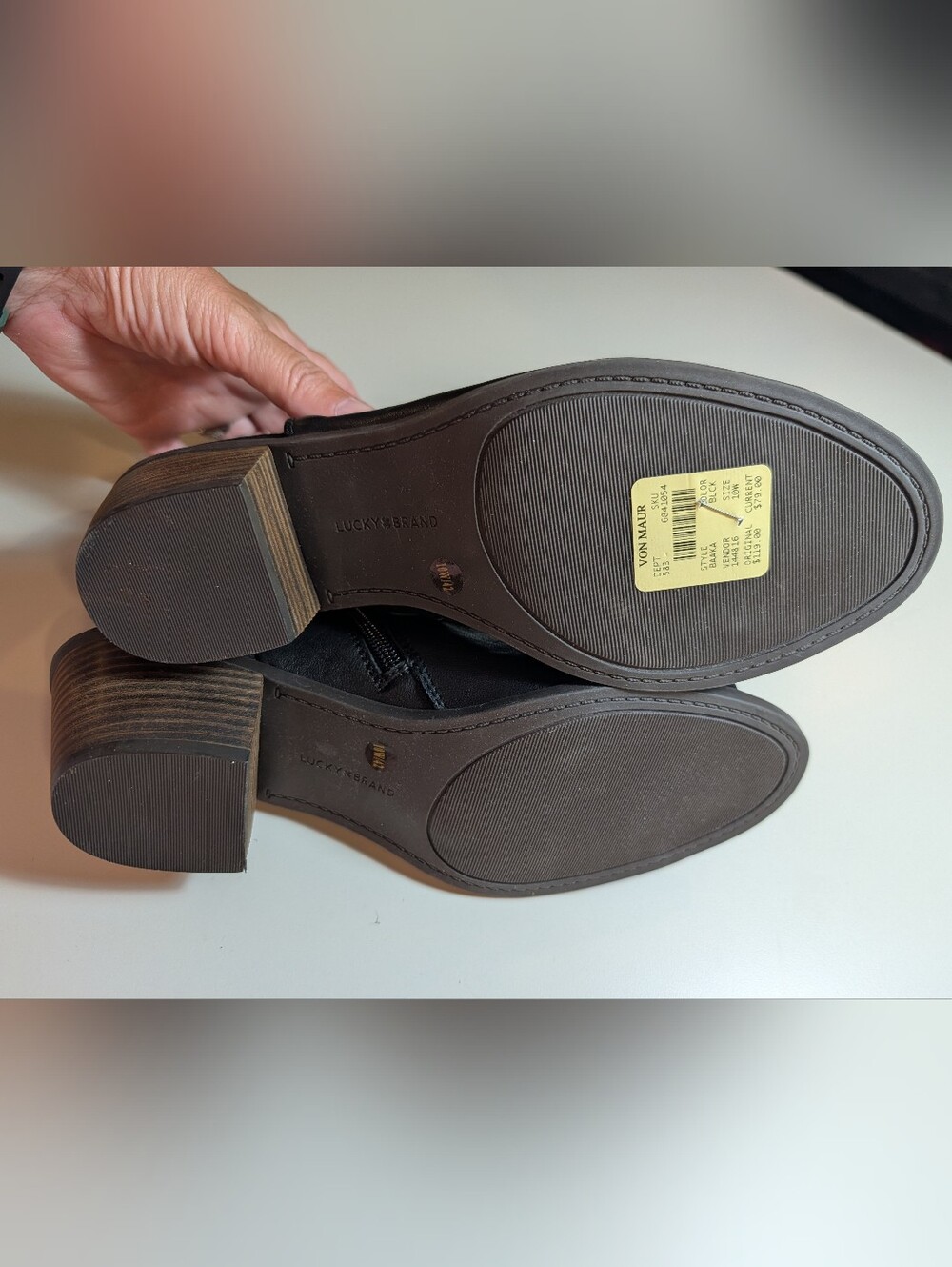 Lucky Brand Woman's 10W Baaka Black Leather Peep-Toe Slingback Heels - Picture 4 of 7